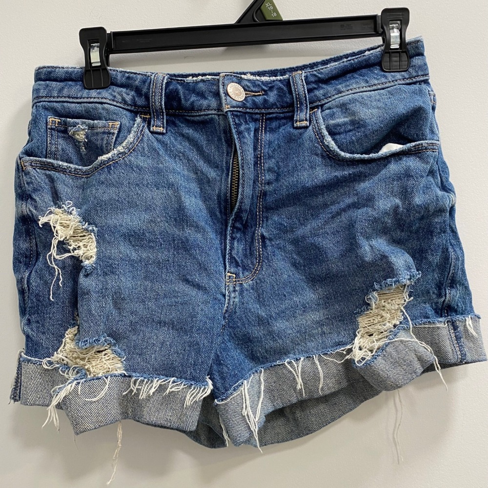 Hollister Denim Shorts Women 27 Blue Ultra High-Rise Mom Short Distressed Cuffed